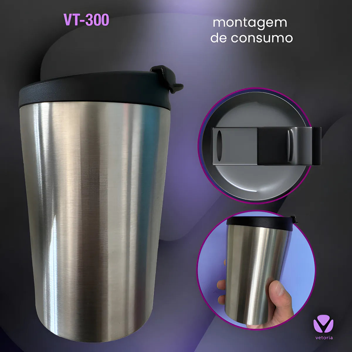 Mini Cafeteria Portátil Vetoria VT-300 Moedor De Café Copo Térmico